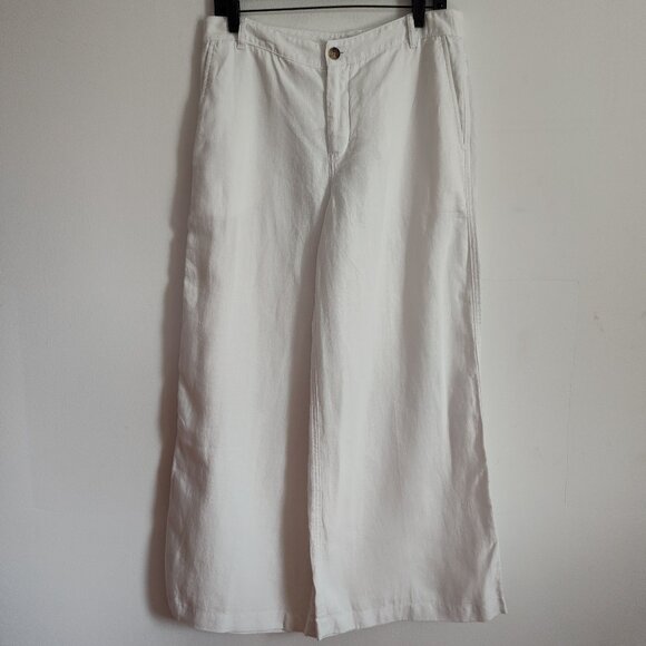 Ladies SZ 8P Madewell White Linen Wide Leg Relaxed Pant - Picture 1 of 4